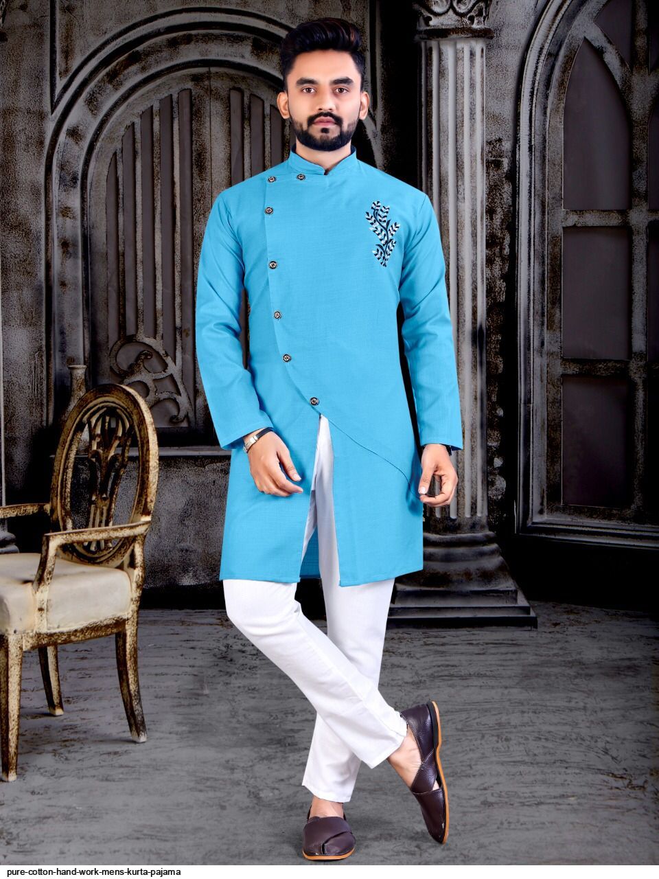 PURE COTTON HAND WORK MENS KURTA PAJAMA E