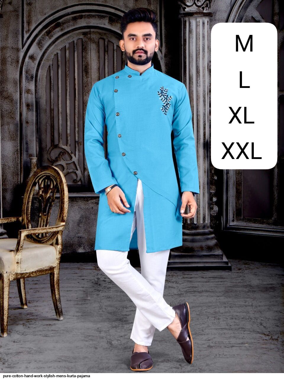 PURE COTTON HAND WORK STYLISH MENS KURTA PAJAMA C