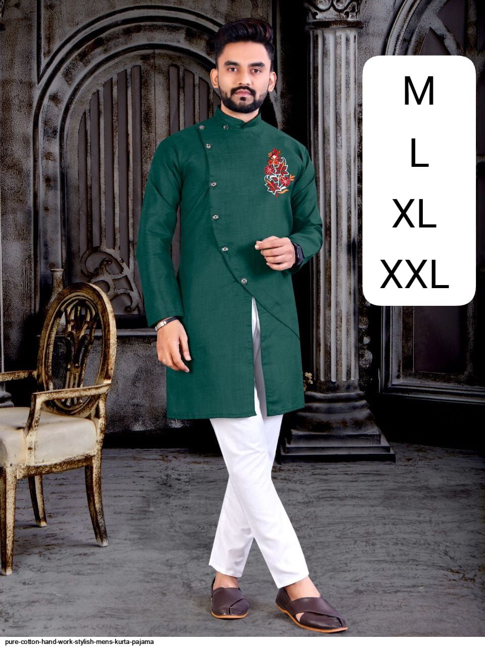 PURE COTTON HAND WORK STYLISH MENS KURTA PAJAMA E