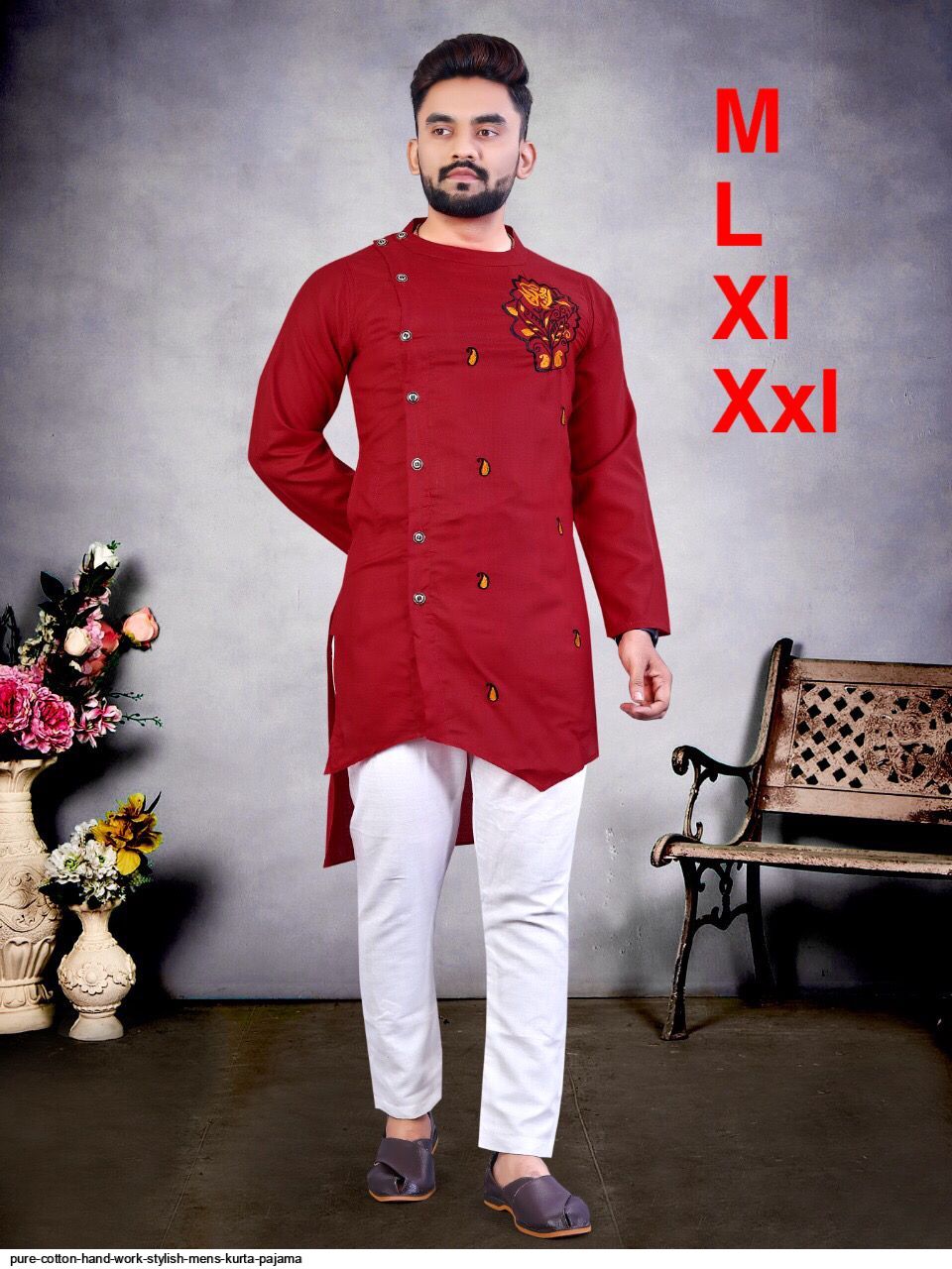 PURE COTTON HAND WORK STYLISH MENS KURTA PAJAMA I