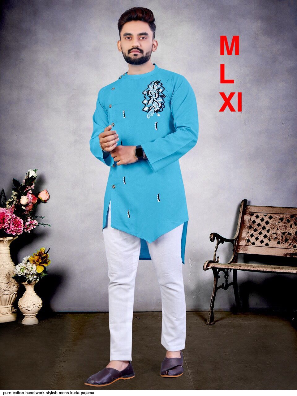 PURE COTTON HAND WORK STYLISH MENS KURTA PAJAMA J