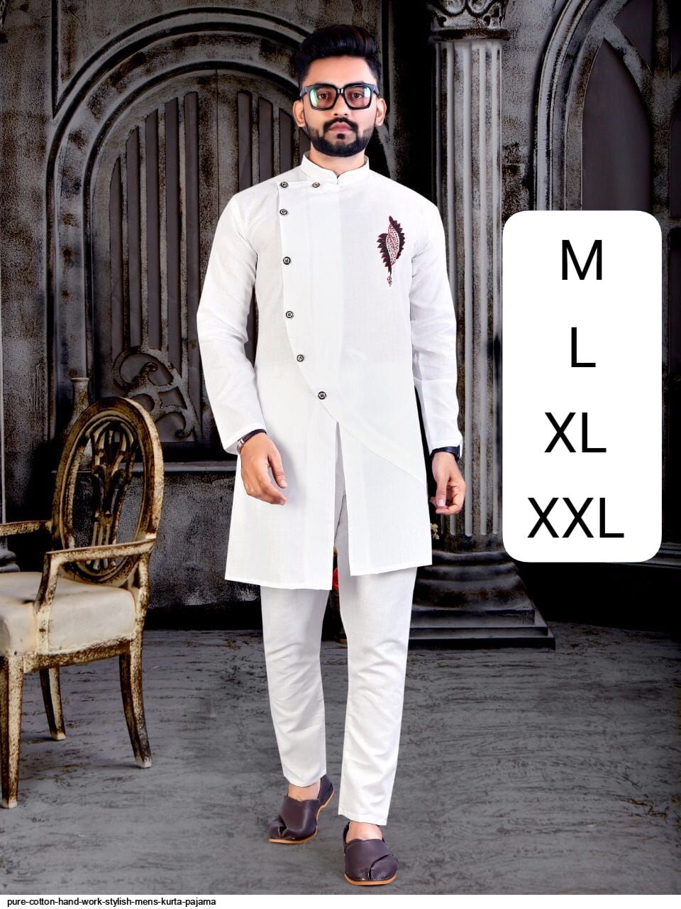 PURE COTTON HAND WORK STYLISH MENS KURTA PAJAMA F