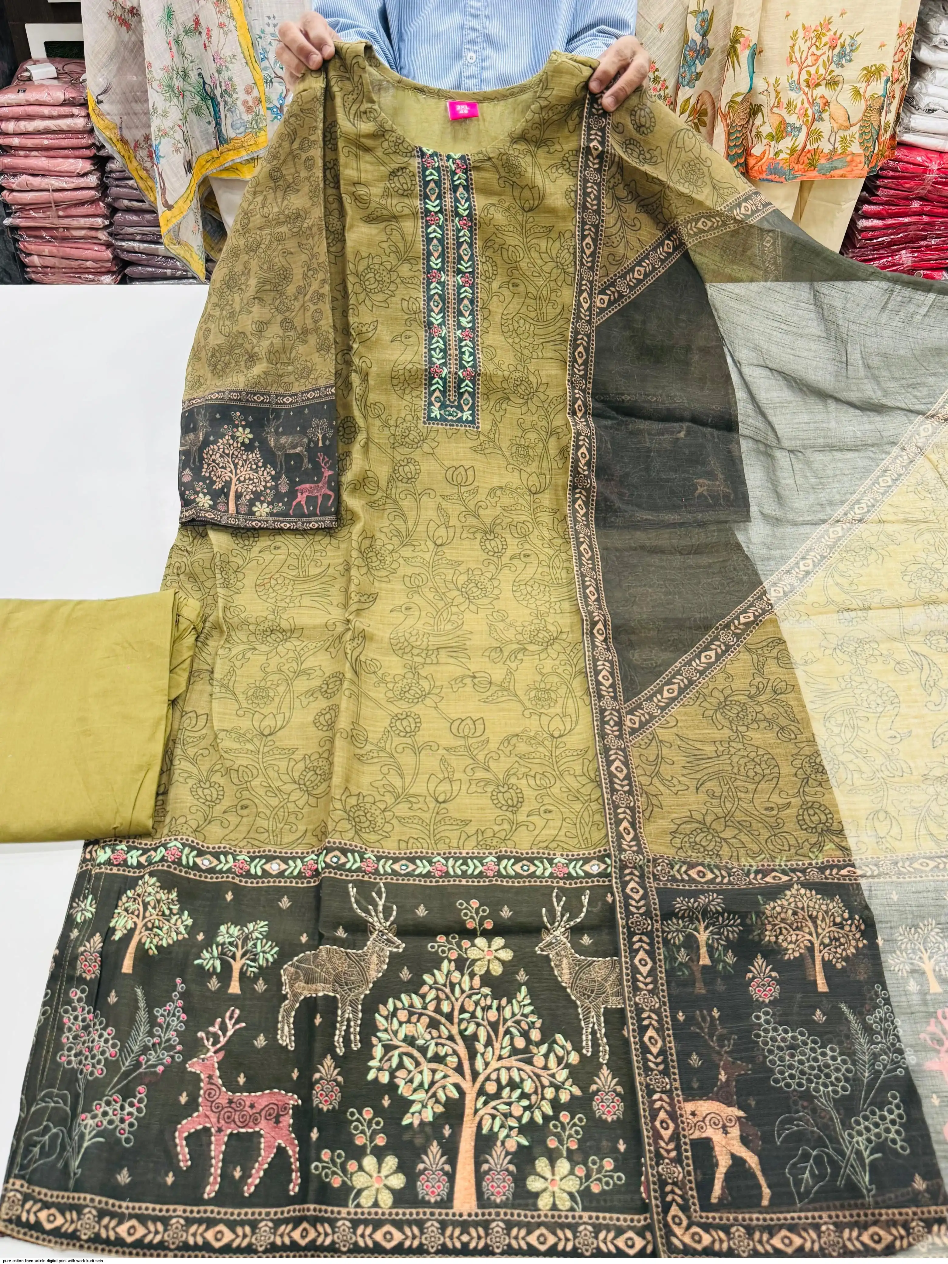 PURE COTTON LINEN ARTICLE DIGITAL PRINT WITH WORK KURTI SETS B