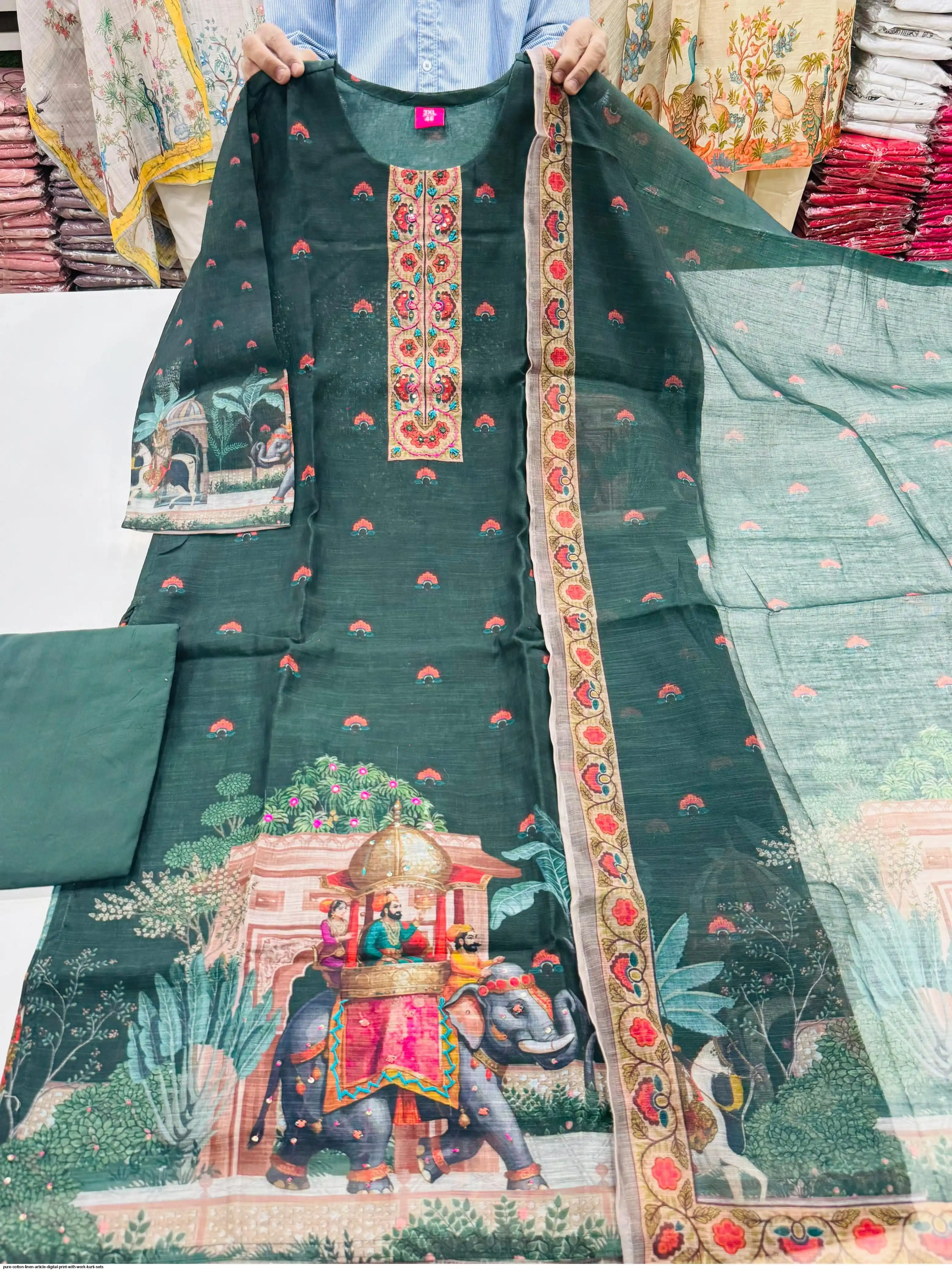PURE COTTON LINEN ARTICLE DIGITAL PRINT WITH WORK KURTI SETS A