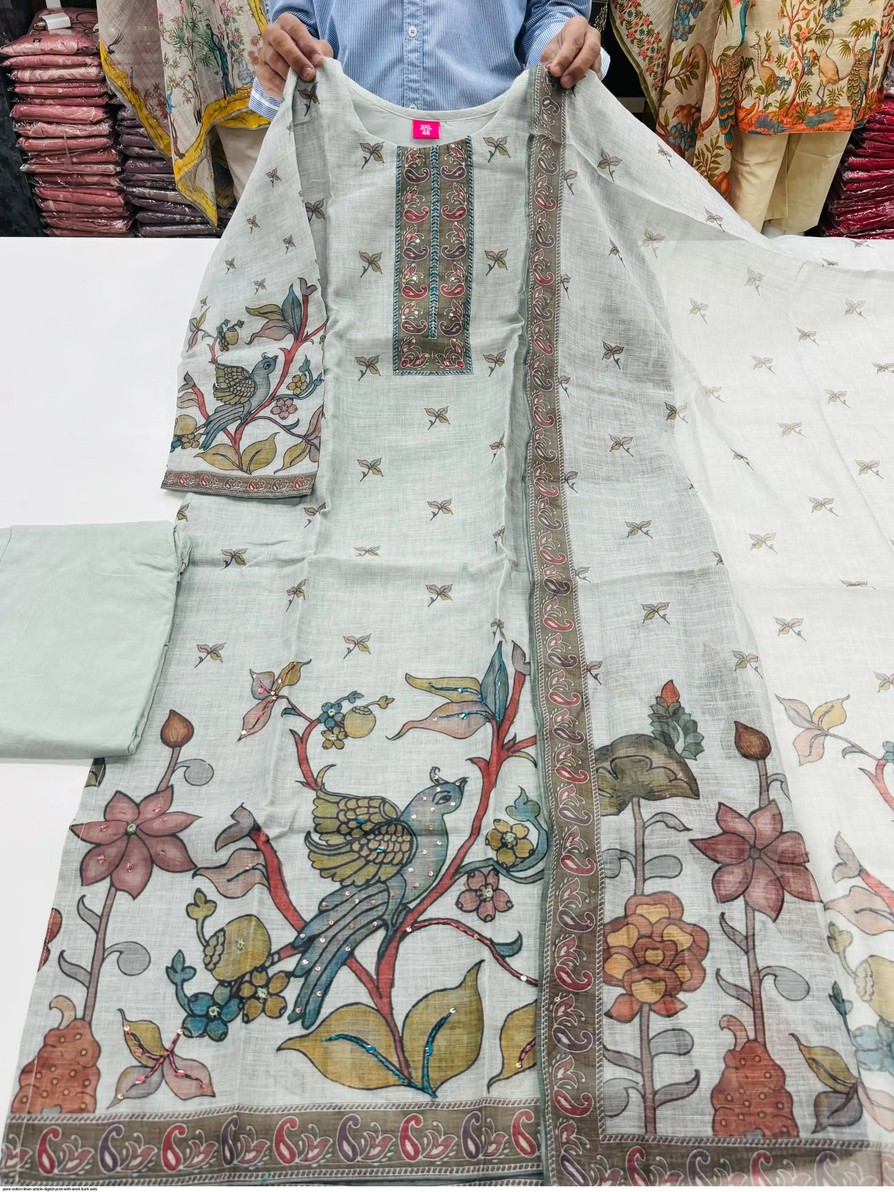 PURE COTTON LINEN ARTICLE DIGITAL PRINT WITH WORK KURTI SETS C