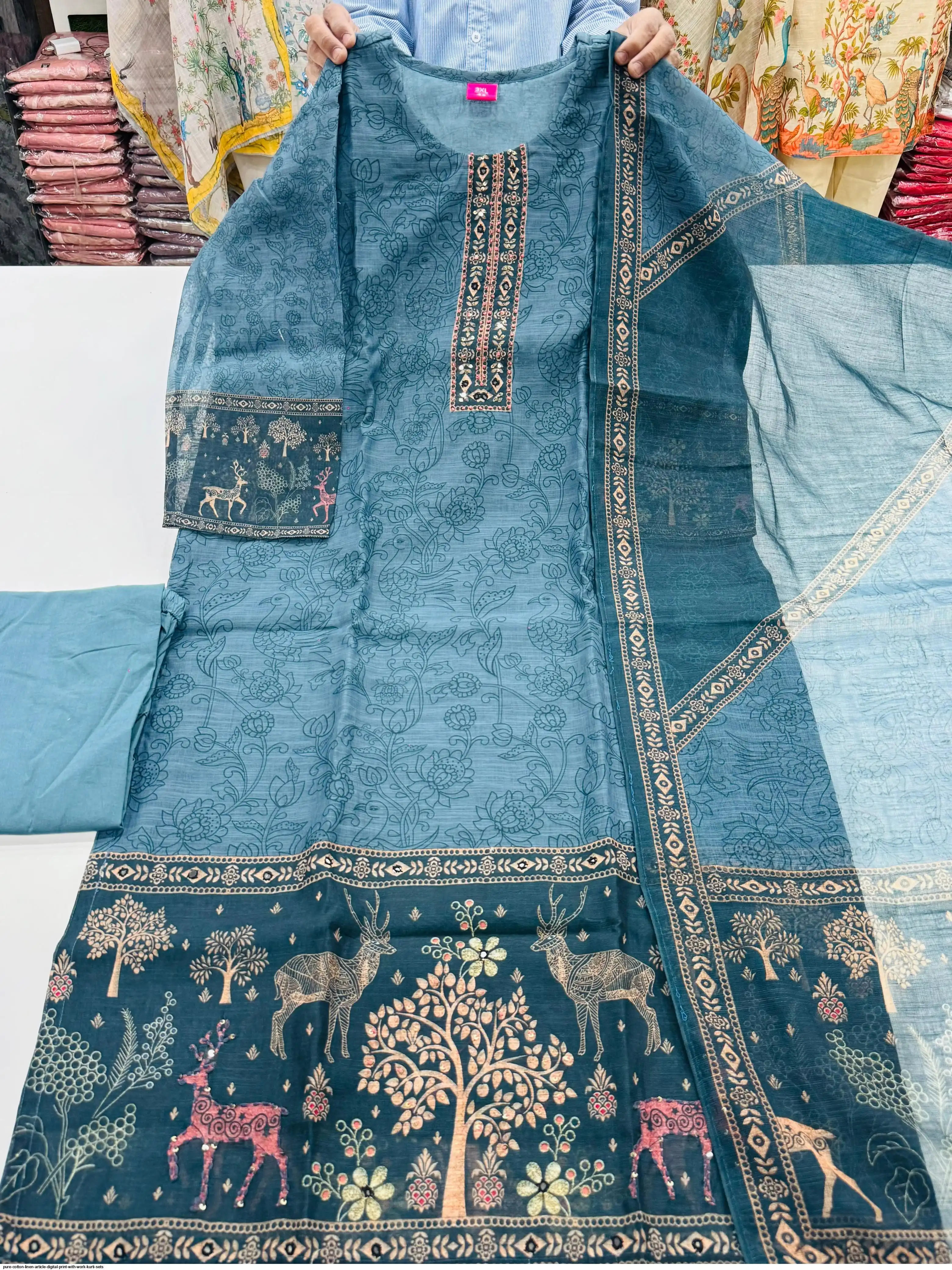PURE COTTON LINEN ARTICLE DIGITAL PRINT WITH WORK KURTI SETS D