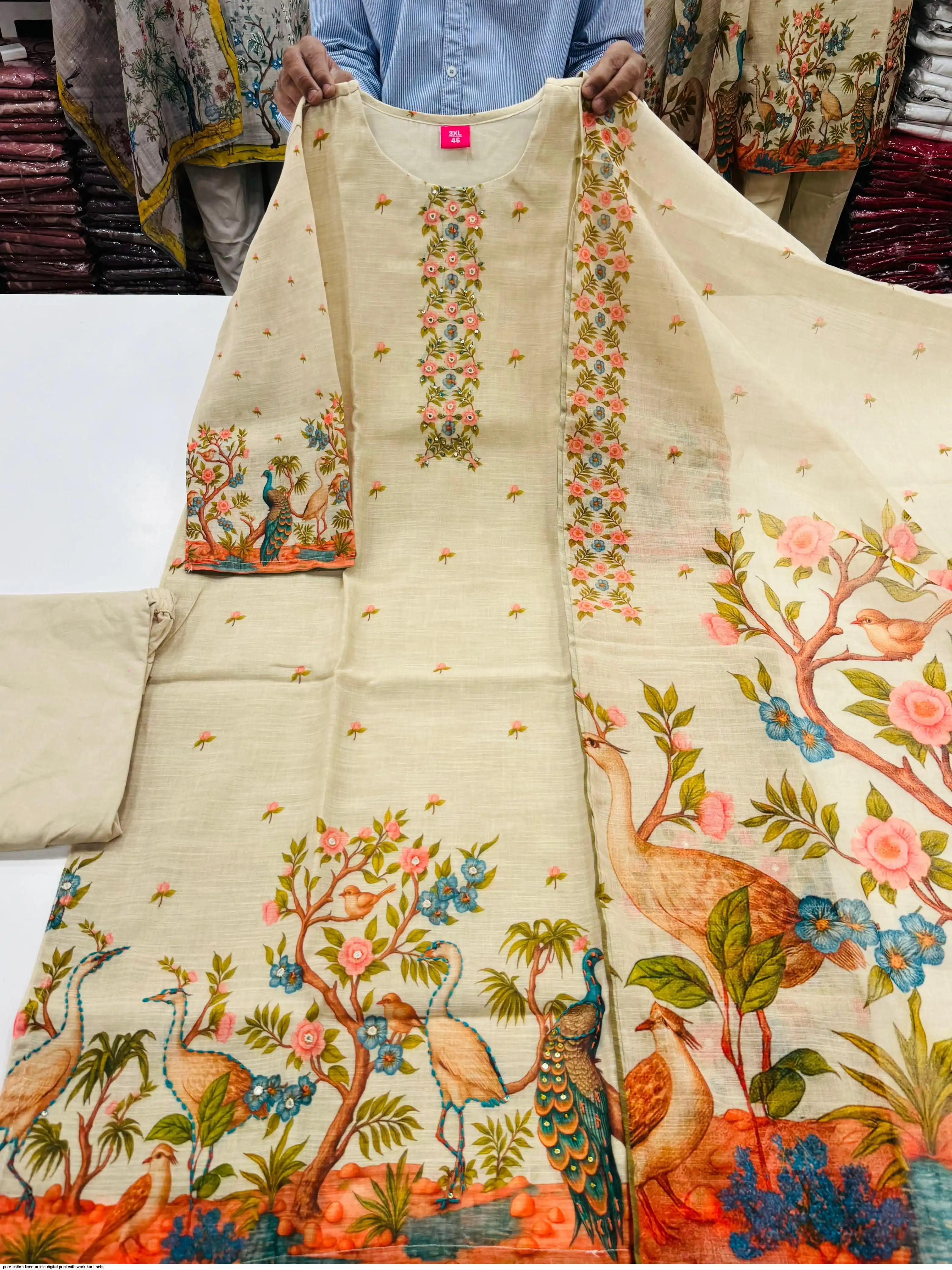 PURE COTTON LINEN ARTICLE DIGITAL PRINT WITH WORK KURTI SETS E
