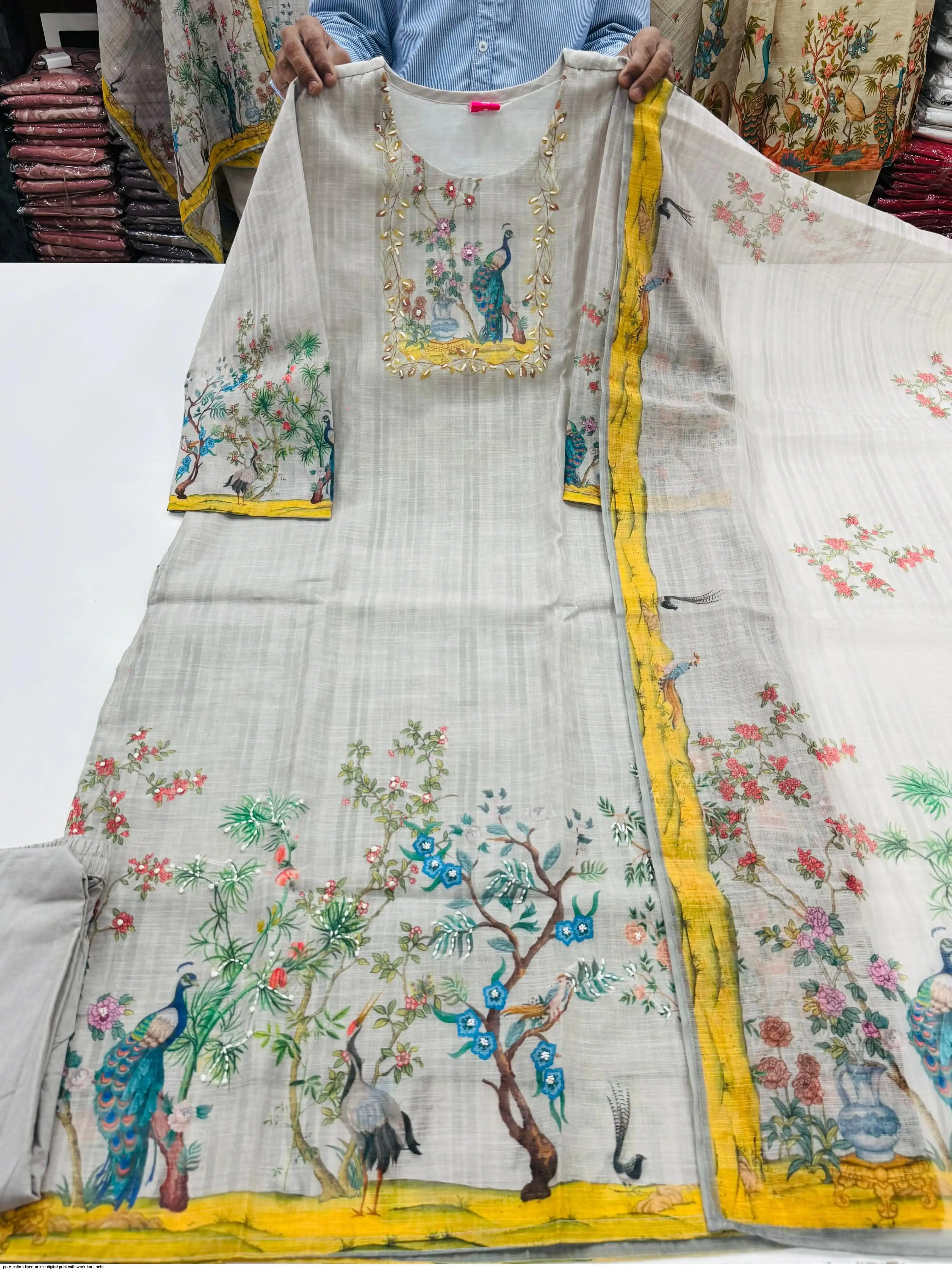 PURE COTTON LINEN ARTICLE DIGITAL PRINT WITH WORK KURTI SETS H