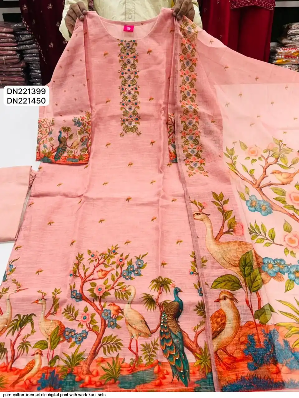 PURE COTTON LINEN ARTICLE DIGITAL PRINT WITH WORK KURTI SETS I