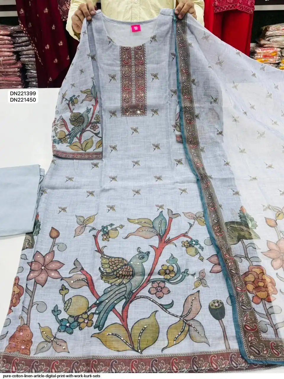 PURE COTTON LINEN ARTICLE DIGITAL PRINT WITH WORK KURTI SETS K