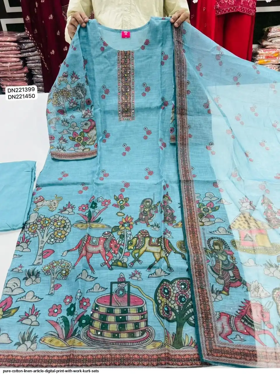 PURE COTTON LINEN ARTICLE DIGITAL PRINT WITH WORK KURTI SETS J