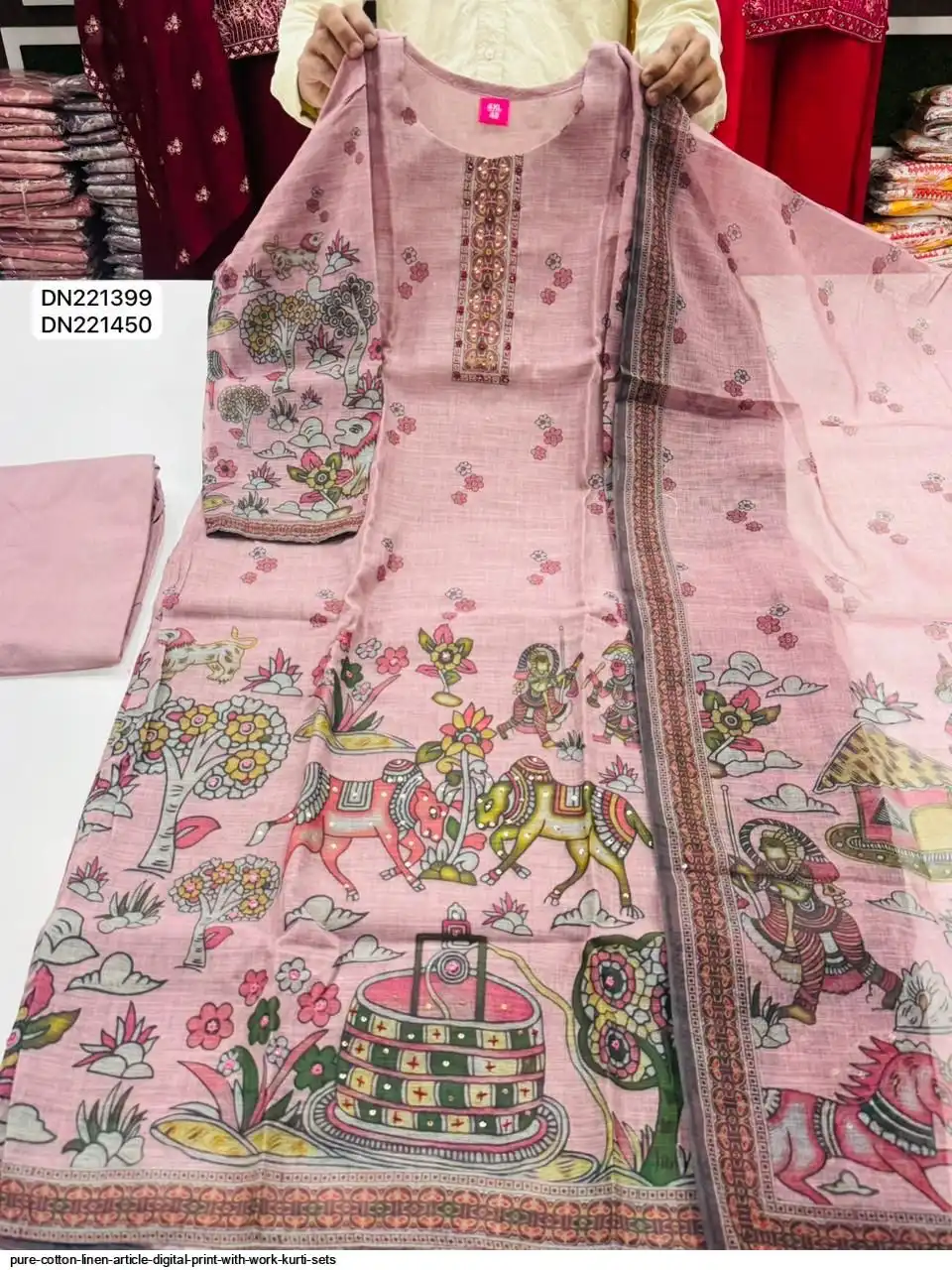 PURE COTTON LINEN ARTICLE DIGITAL PRINT WITH WORK KURTI SETS L