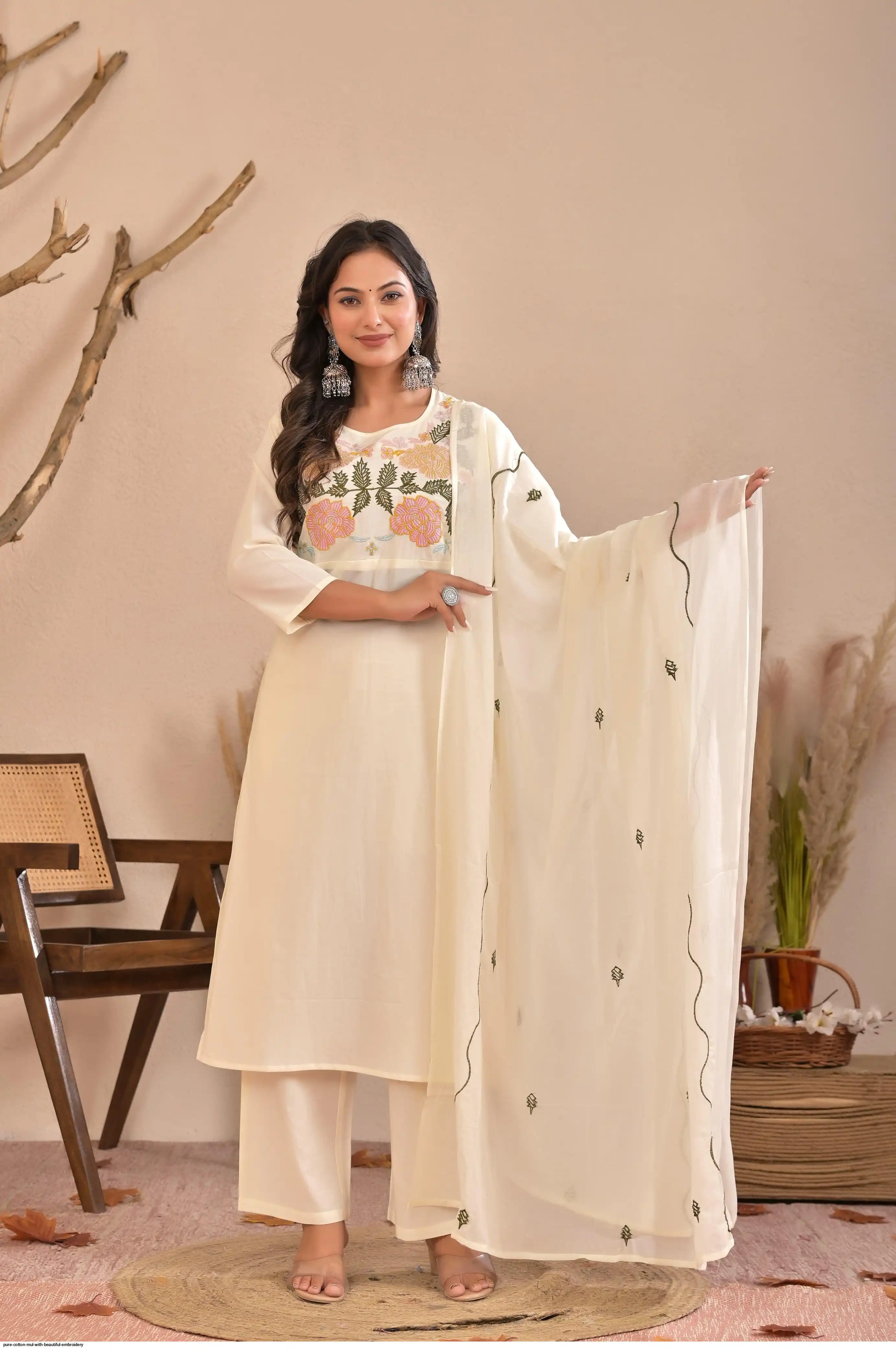 PURE COTTON MUL WITH BEAUTIFUL EMBROIDERY KURTI SET A