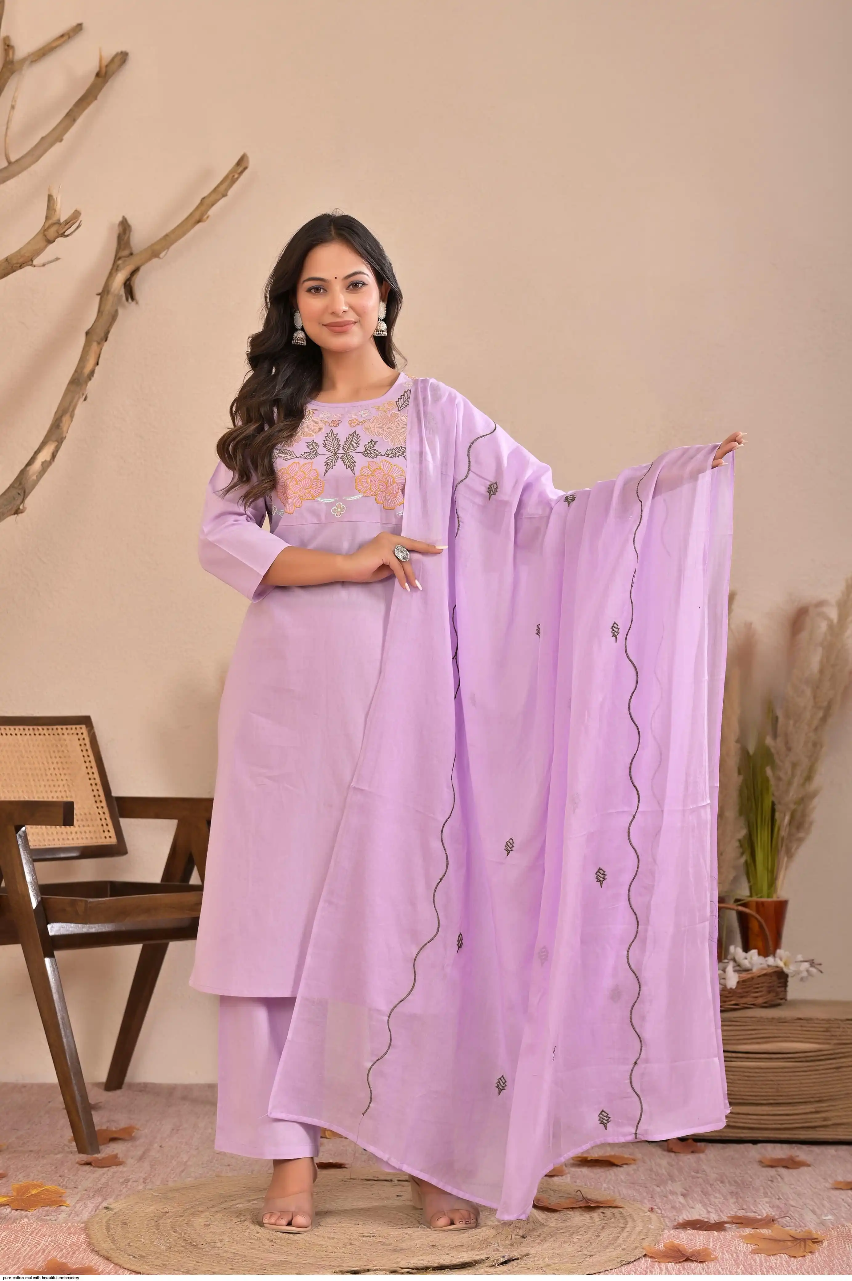 PURE COTTON MUL WITH BEAUTIFUL EMBROIDERY KURTI SET C