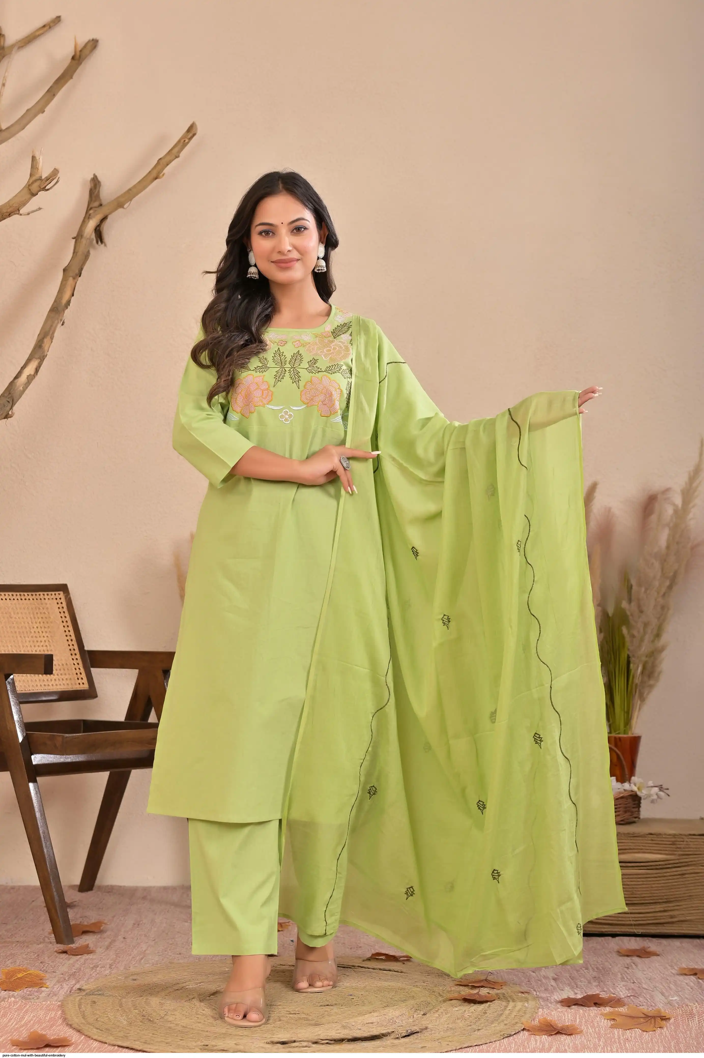 PURE COTTON MUL WITH BEAUTIFUL EMBROIDERY KURTI SET B
