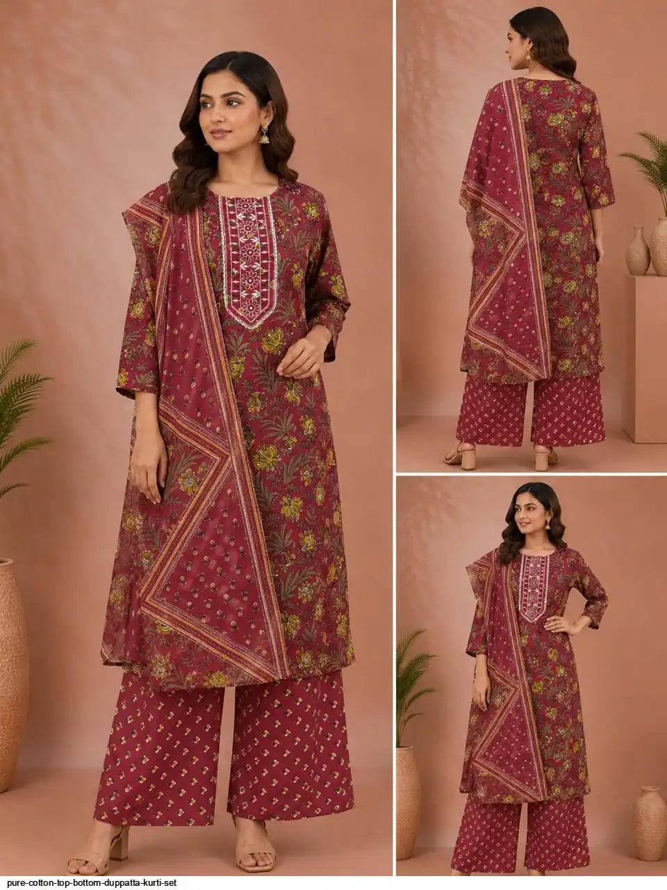 PURE COTTON TOP BOTTOM DUPPATTA KURTI SET 1