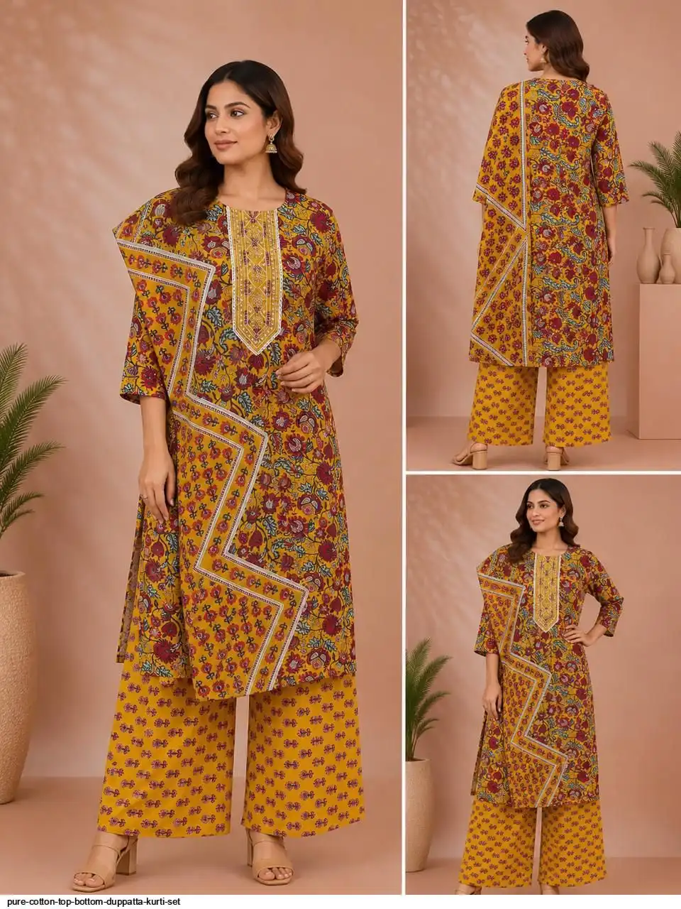 PURE COTTON TOP BOTTOM DUPPATTA KURTI SET 4