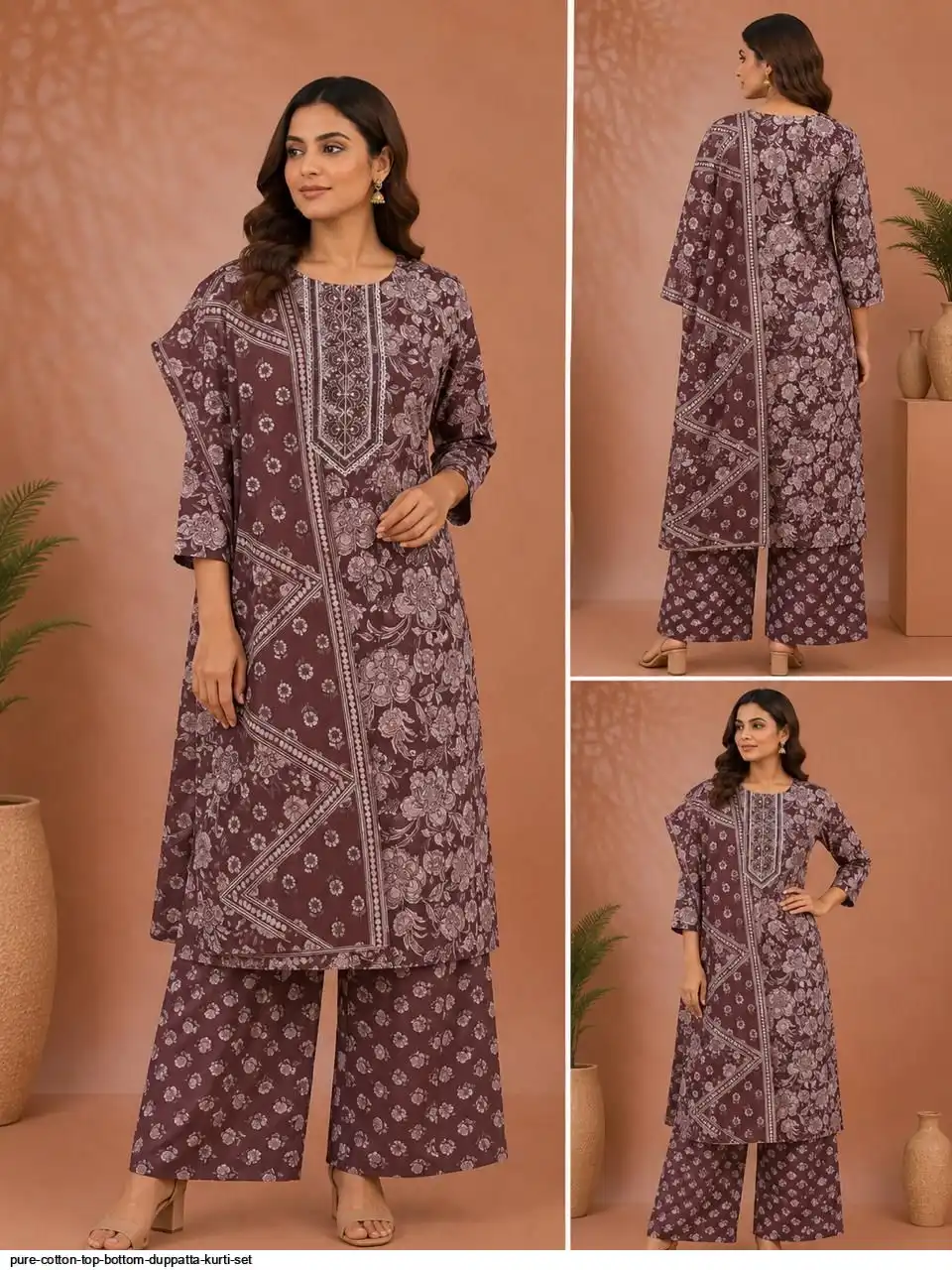 PURE COTTON TOP BOTTOM DUPPATTA KURTI SET 3