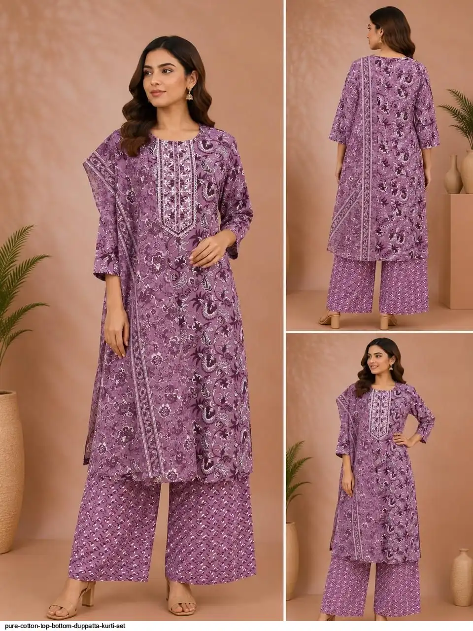 PURE COTTON TOP BOTTOM DUPPATTA KURTI SET 7