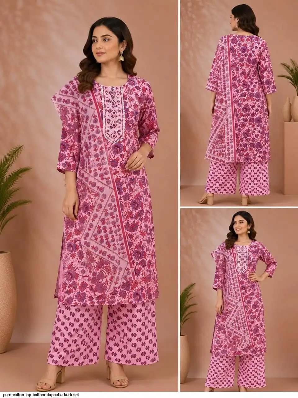 PURE COTTON TOP BOTTOM DUPPATTA KURTI SET 5
