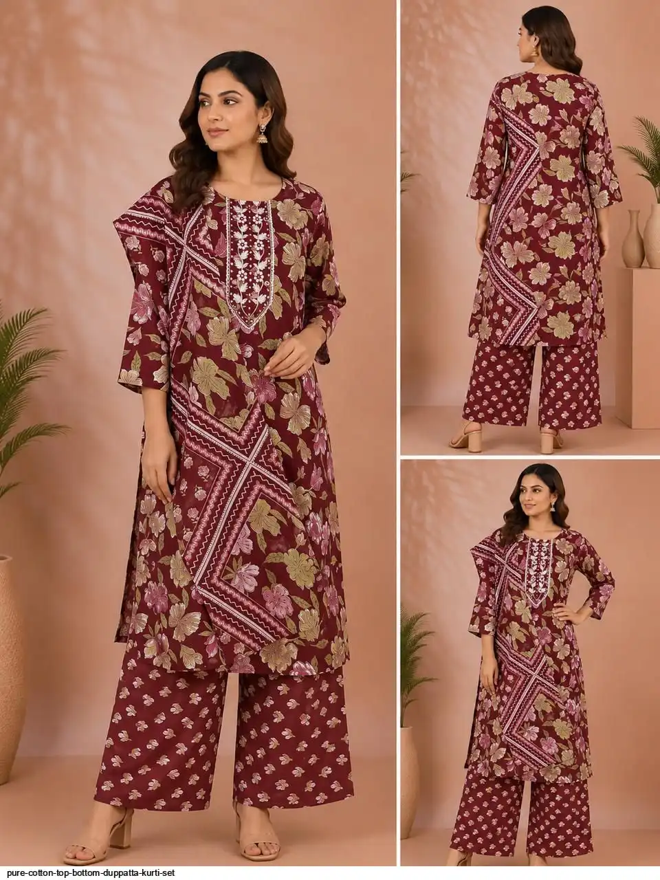 PURE COTTON TOP BOTTOM DUPPATTA KURTI SET 6