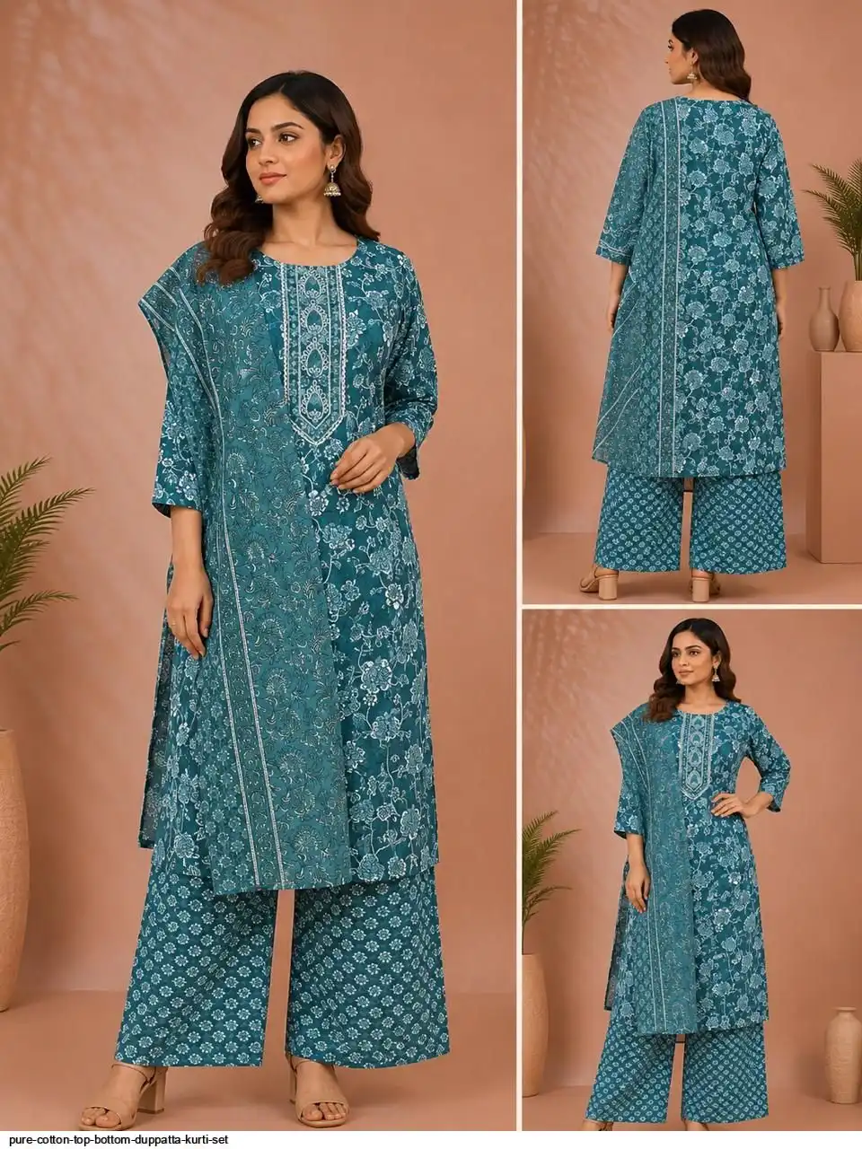 PURE COTTON TOP BOTTOM DUPPATTA KURTI SET 8
