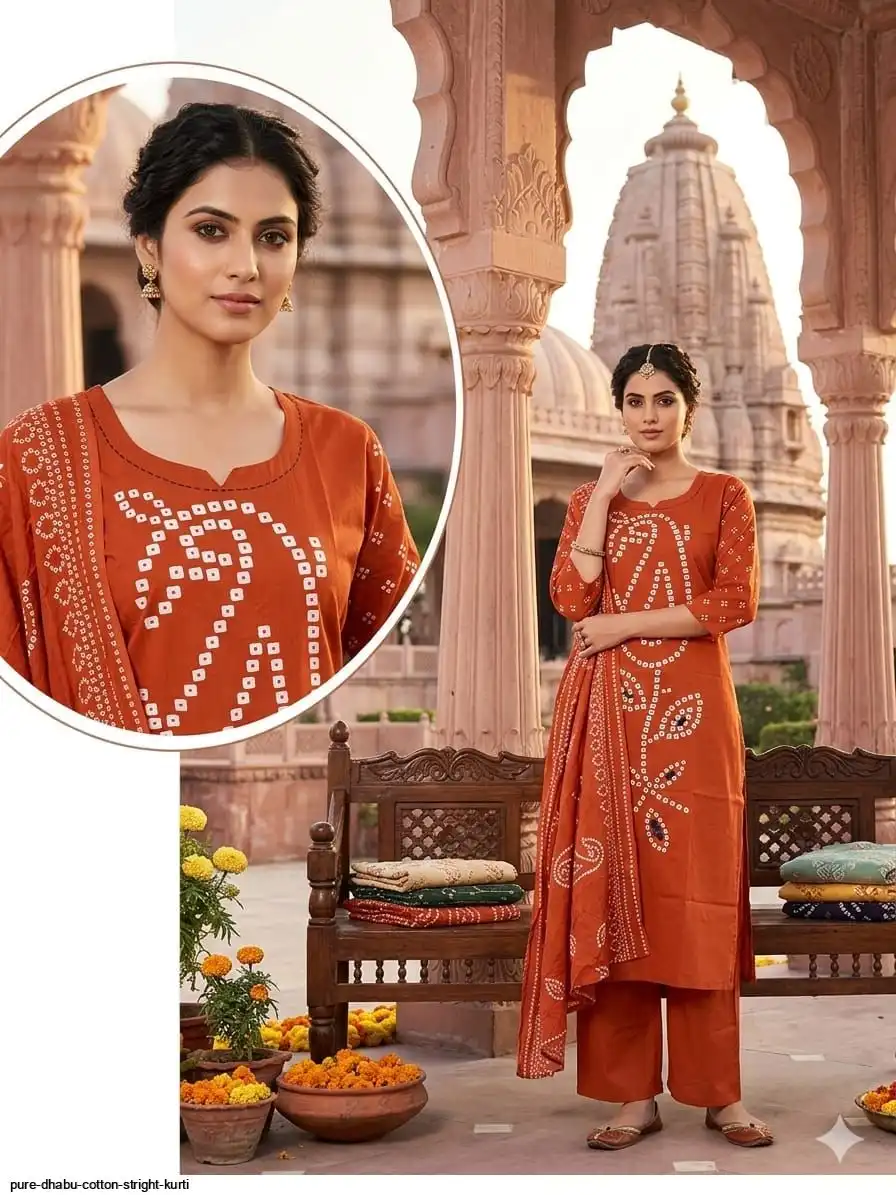PURE DHABU COTTON STRIGHT KURTI E
