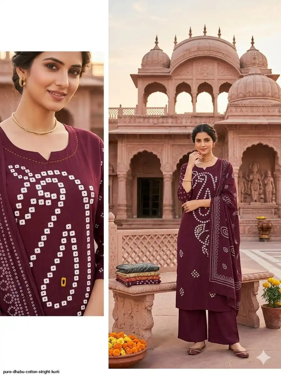 PURE DHABU COTTON STRIGHT KURTI B