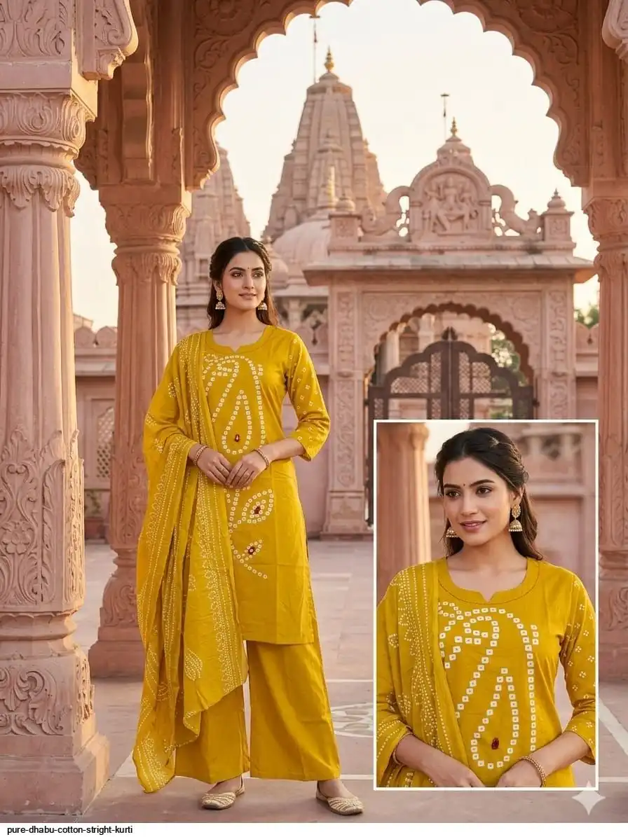 PURE DHABU COTTON STRIGHT KURTI A