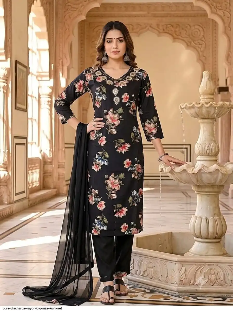 PURE DISCHARGE RAYON BIG SIZE KURTI SET F