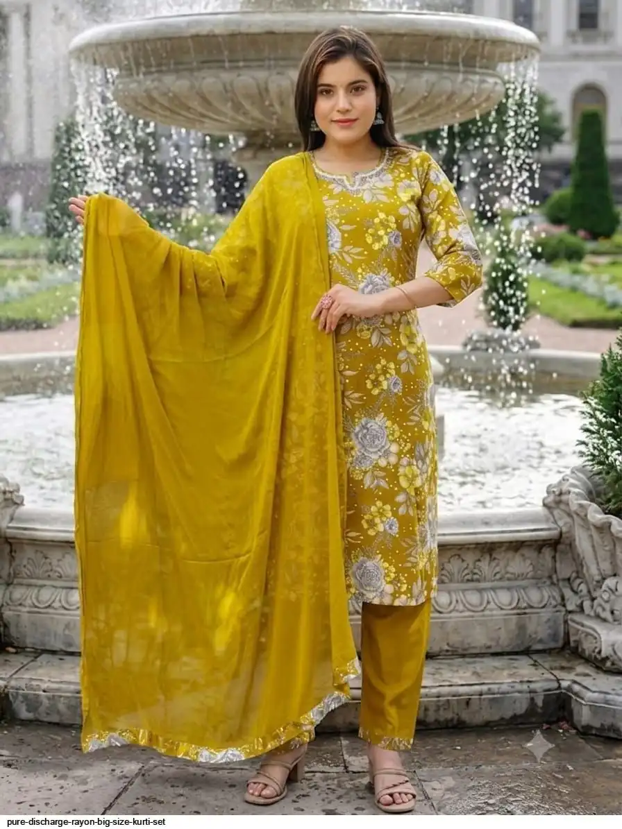 PURE DISCHARGE RAYON BIG SIZE KURTI SET B