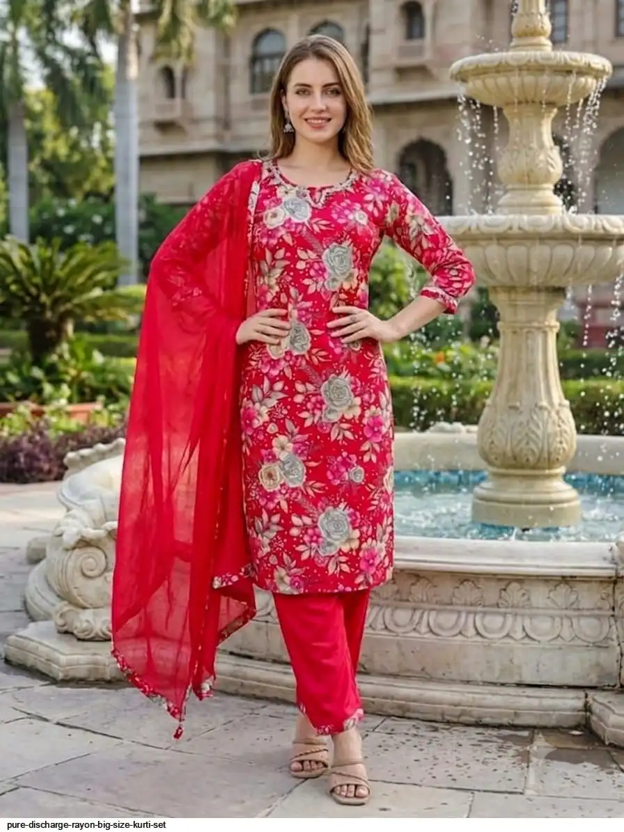 PURE DISCHARGE RAYON BIG SIZE KURTI SET H