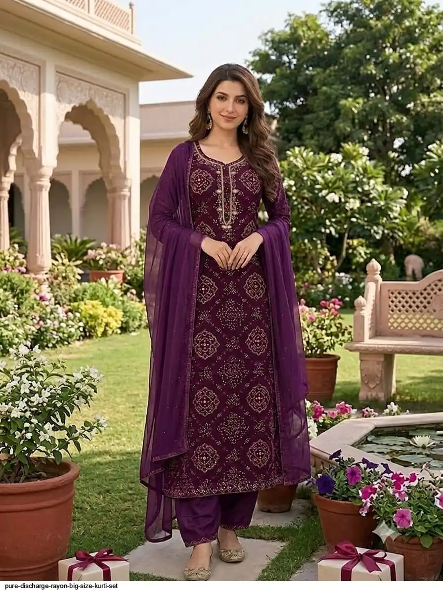 PURE DISCHARGE RAYON BIG SIZE KURTI SET C