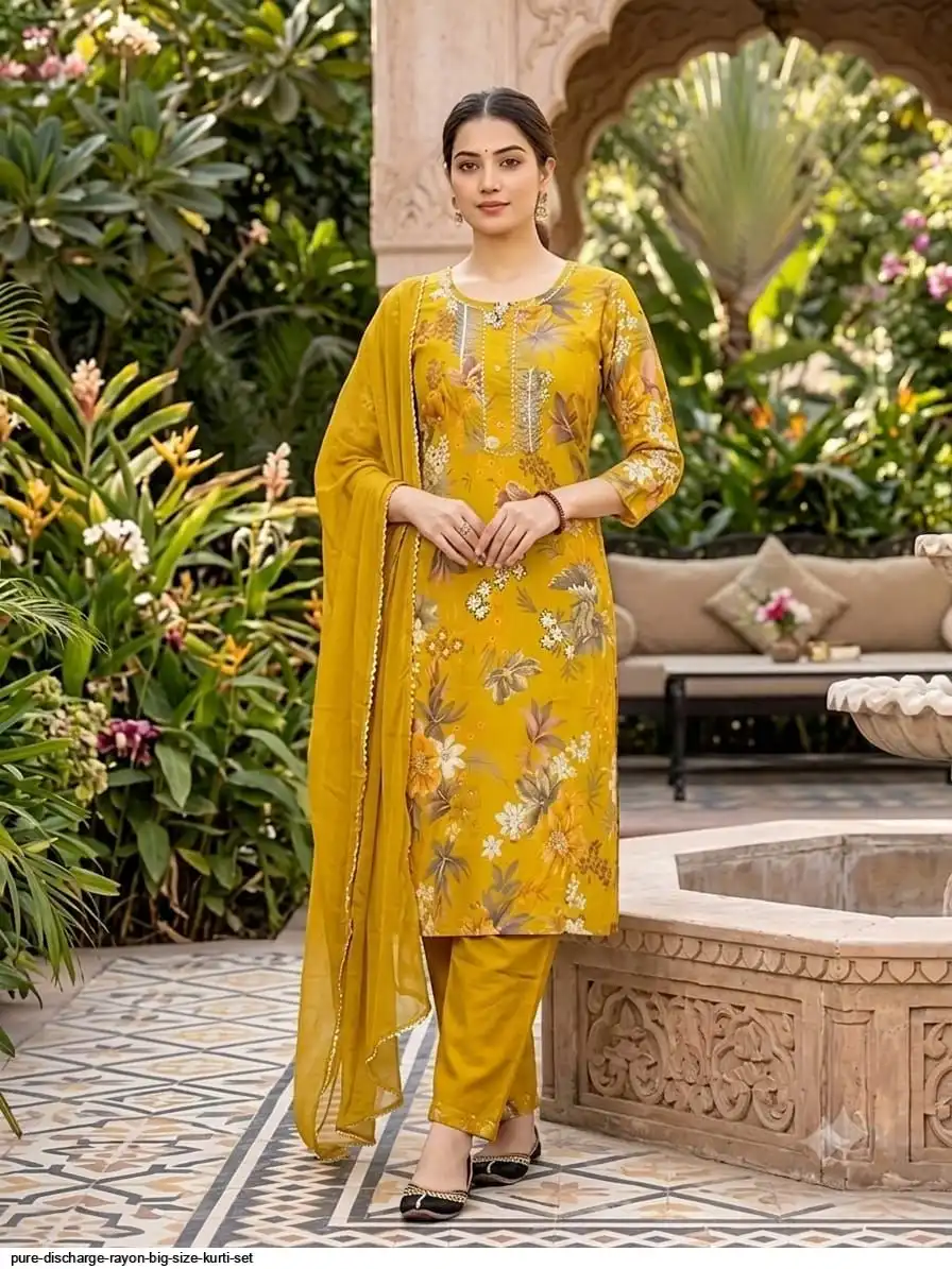 PURE DISCHARGE RAYON BIG SIZE KURTI SET G