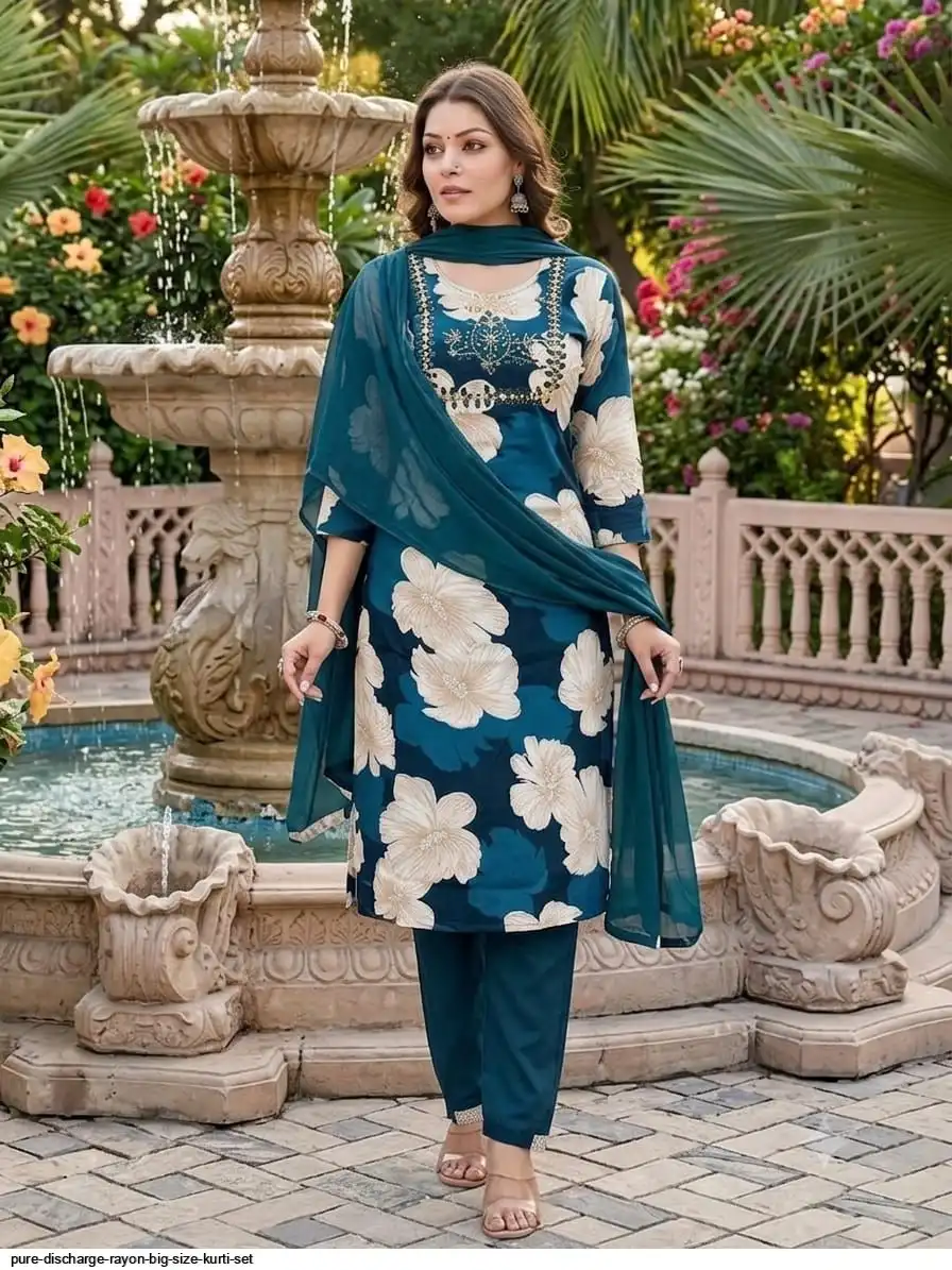 PURE DISCHARGE RAYON BIG SIZE KURTI SET E