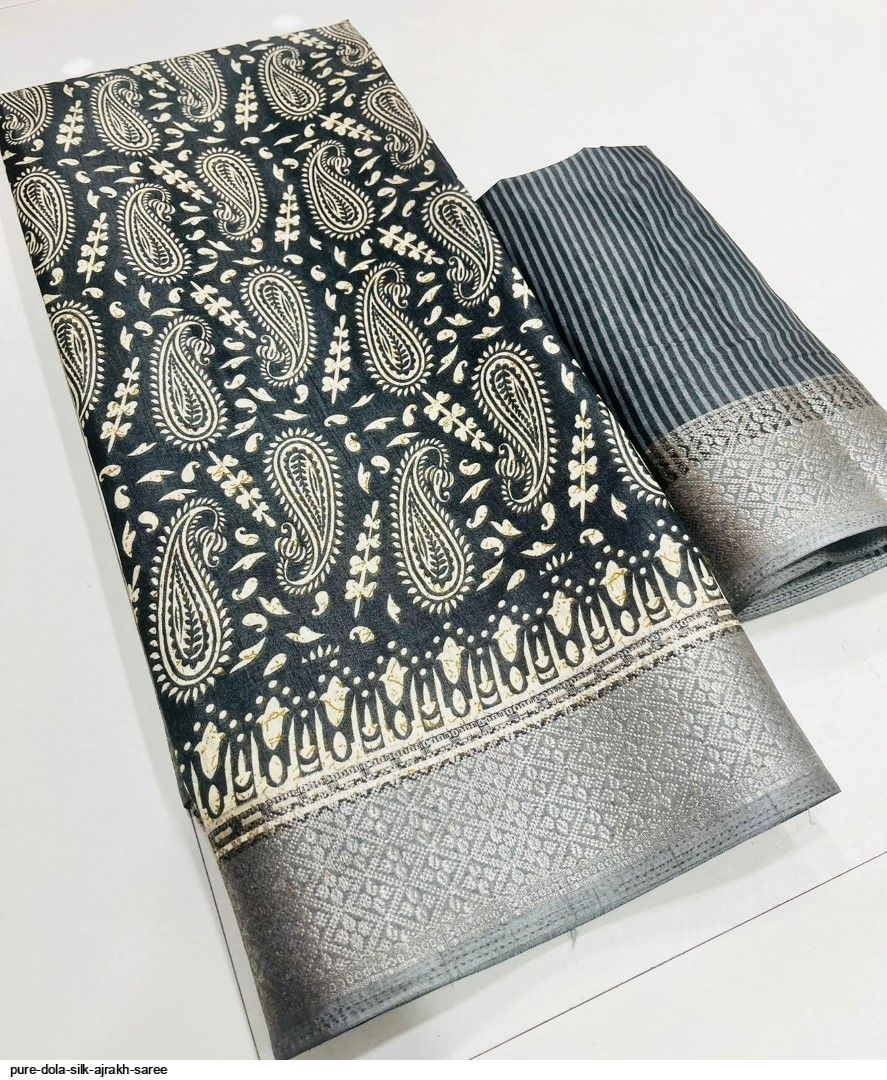 Pure Dola Silk Ajrakh Saree