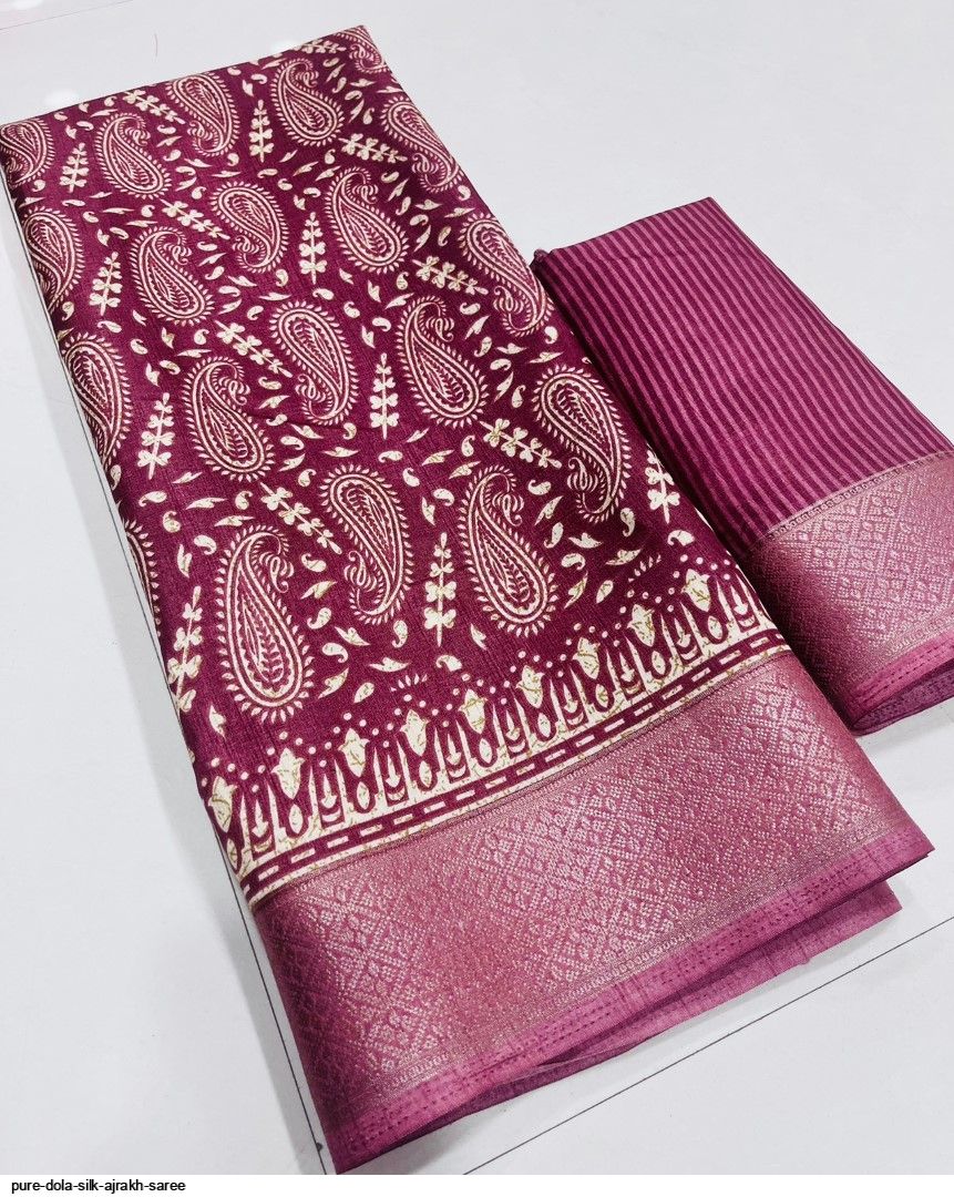 Pure Dola Silk Ajrakh Saree