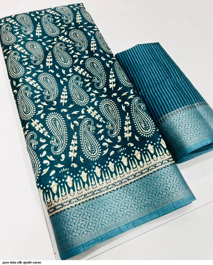 Pure Dola Silk Ajrakh Saree