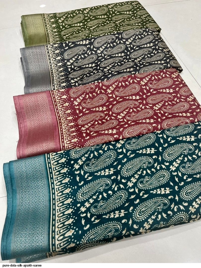 Pure Dola Silk Ajrakh Saree