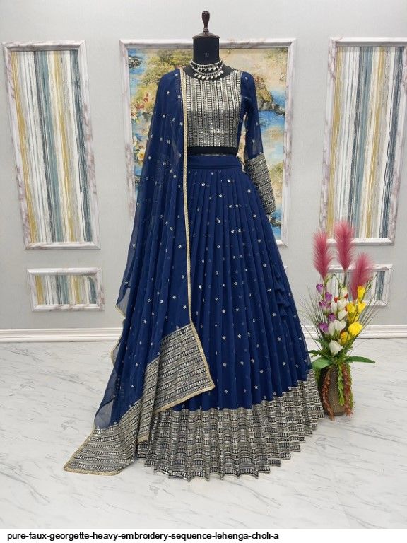 Party wear Multi colored Sequence Embroidery Work Lehenga Choli - Lehengas  - Indian