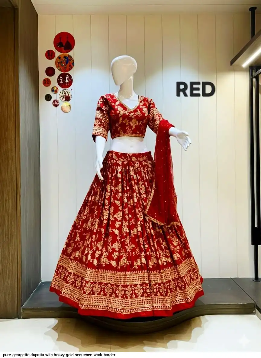 PURE GEORGETTE DUPATTA WITH HEAVY GOLD SEQUENCE WORK BORDER 6