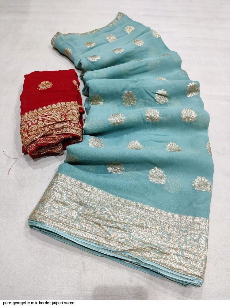 Pure Georgette MIX BORDER Jaipuri saree