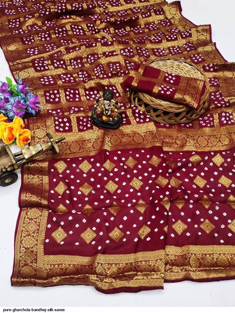 Pure Gharchola Bandhej silk saree
