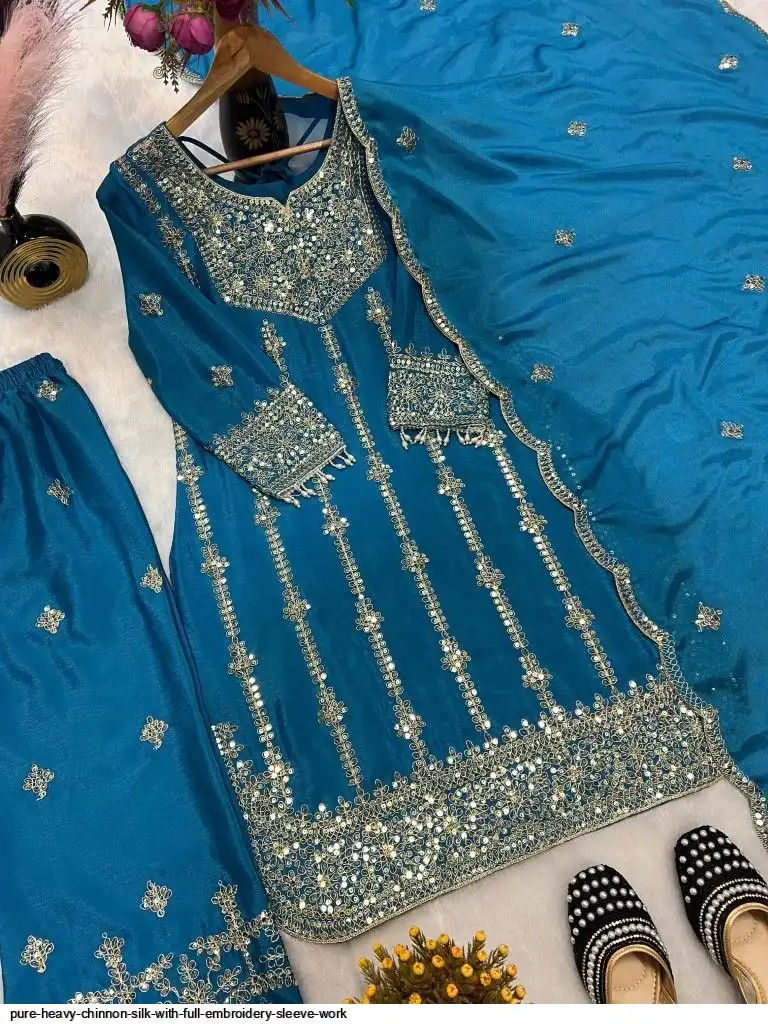 PURE HEAVY CHINNON SILK WITH FULL EMBROIDERY SLEEVE WORK 2