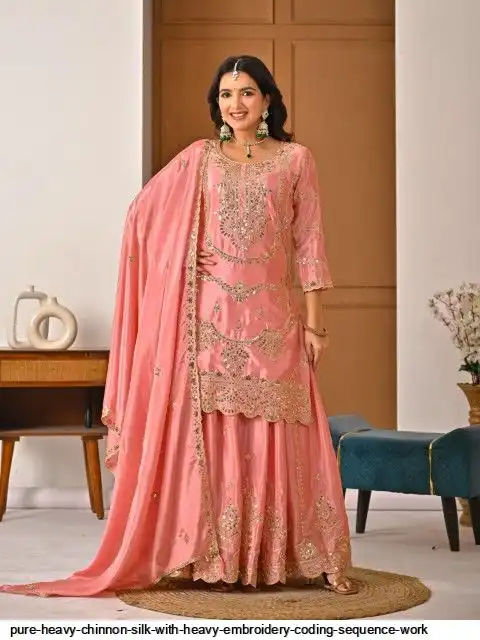 PURE HEAVY CHINNON SILK WITH HEAVY EMBROIDERY CODING SEQUENCE WORK 1