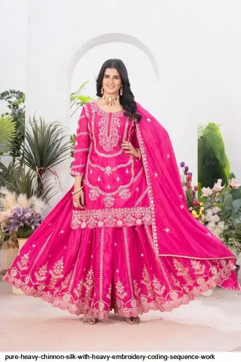 PURE HEAVY CHINNON SILK WITH HEAVY EMBROIDERY CODING SEQUENCE WORK 5