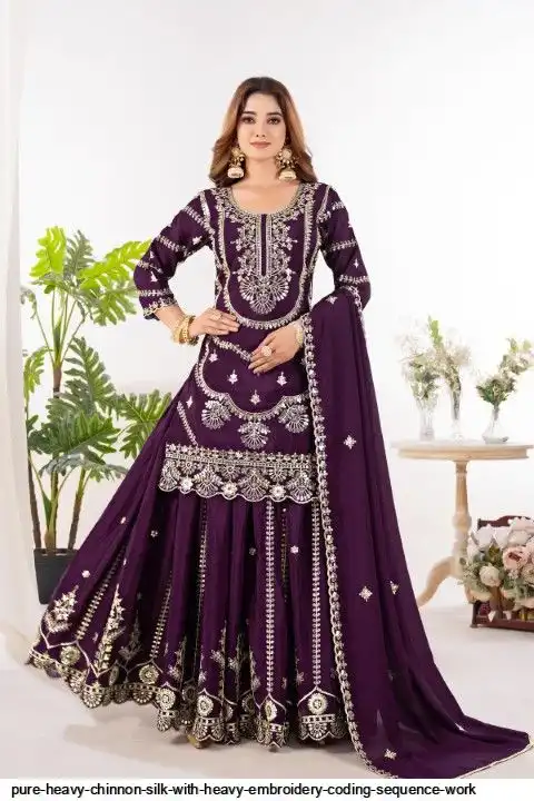 PURE HEAVY CHINNON SILK WITH HEAVY EMBROIDERY CODING SEQUENCE WORK 3