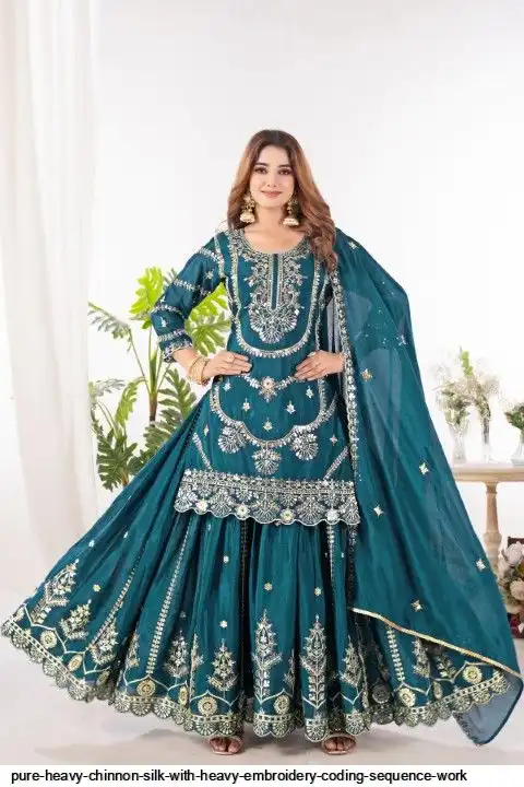 PURE HEAVY CHINNON SILK WITH HEAVY EMBROIDERY CODING SEQUENCE WORK 2