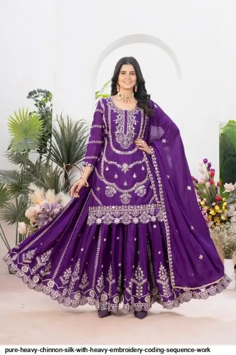 PURE HEAVY CHINNON SILK WITH HEAVY EMBROIDERY CODING SEQUENCE WORK 4