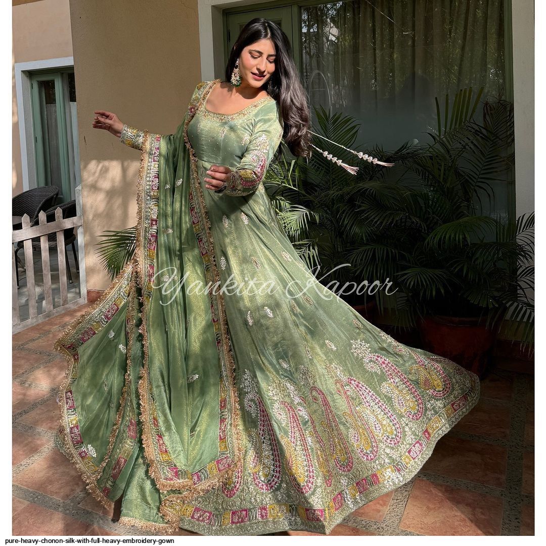 PURE HEAVY CHINON SILK WITH FULL HEAVY EMBROIDERY GOWN